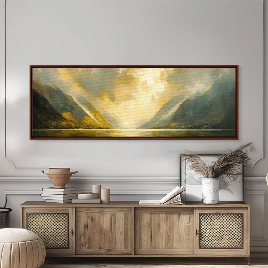 Sunrise Valley Golden Mist Green Mountain Lake Landscape Poster - Image 6