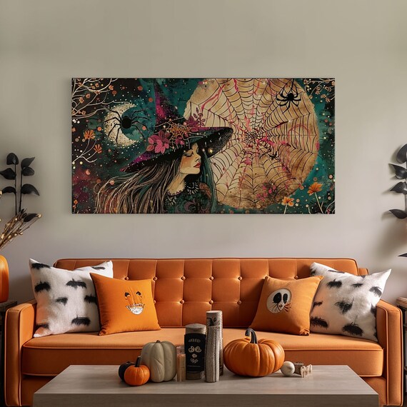 Cottagecore Witch Spider Web Moon Spiders Portrait Spooky Halloween Wall Art