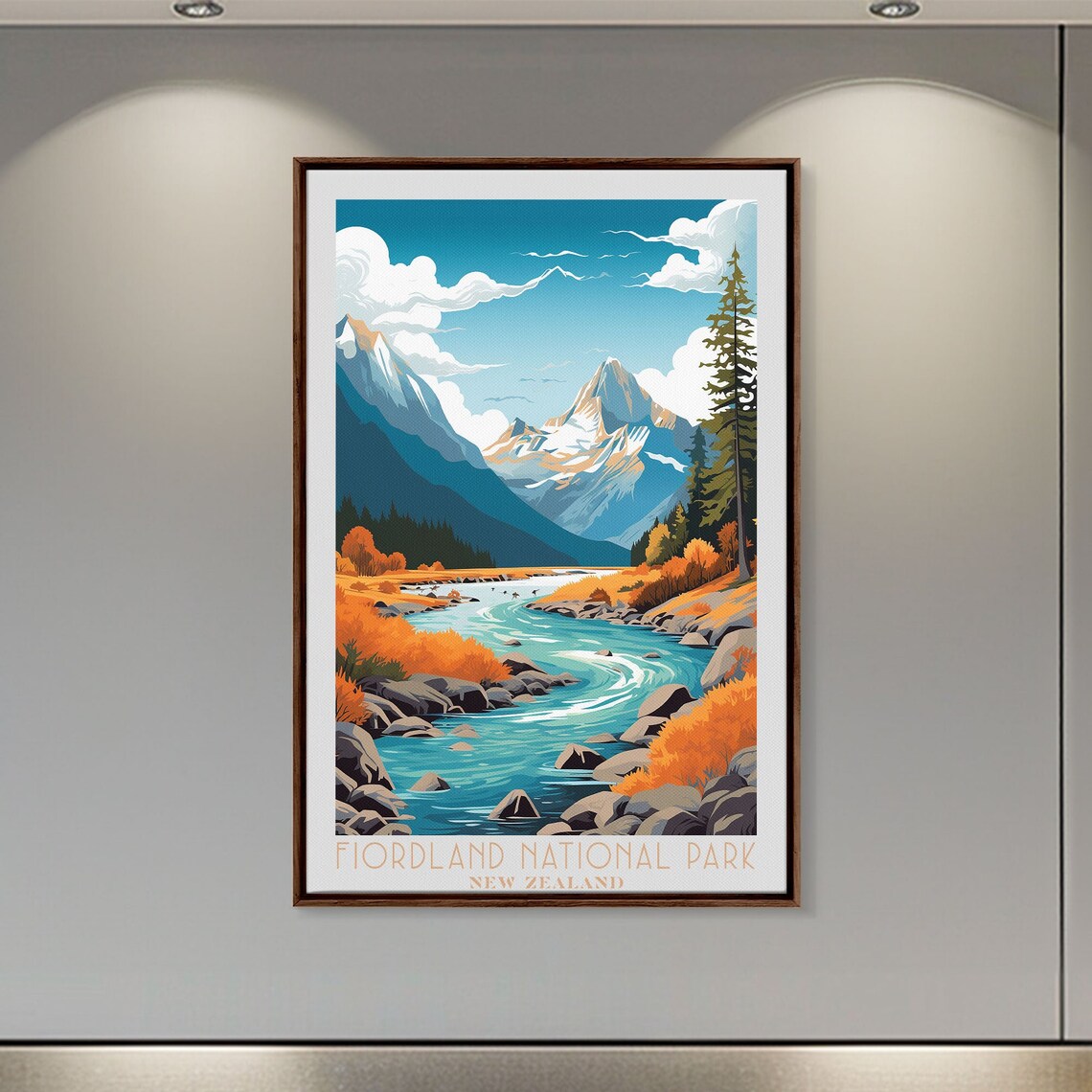 Fiordland New Zealand Alpine River Snow Peaks Autumn Foliage View Poster - Image 4