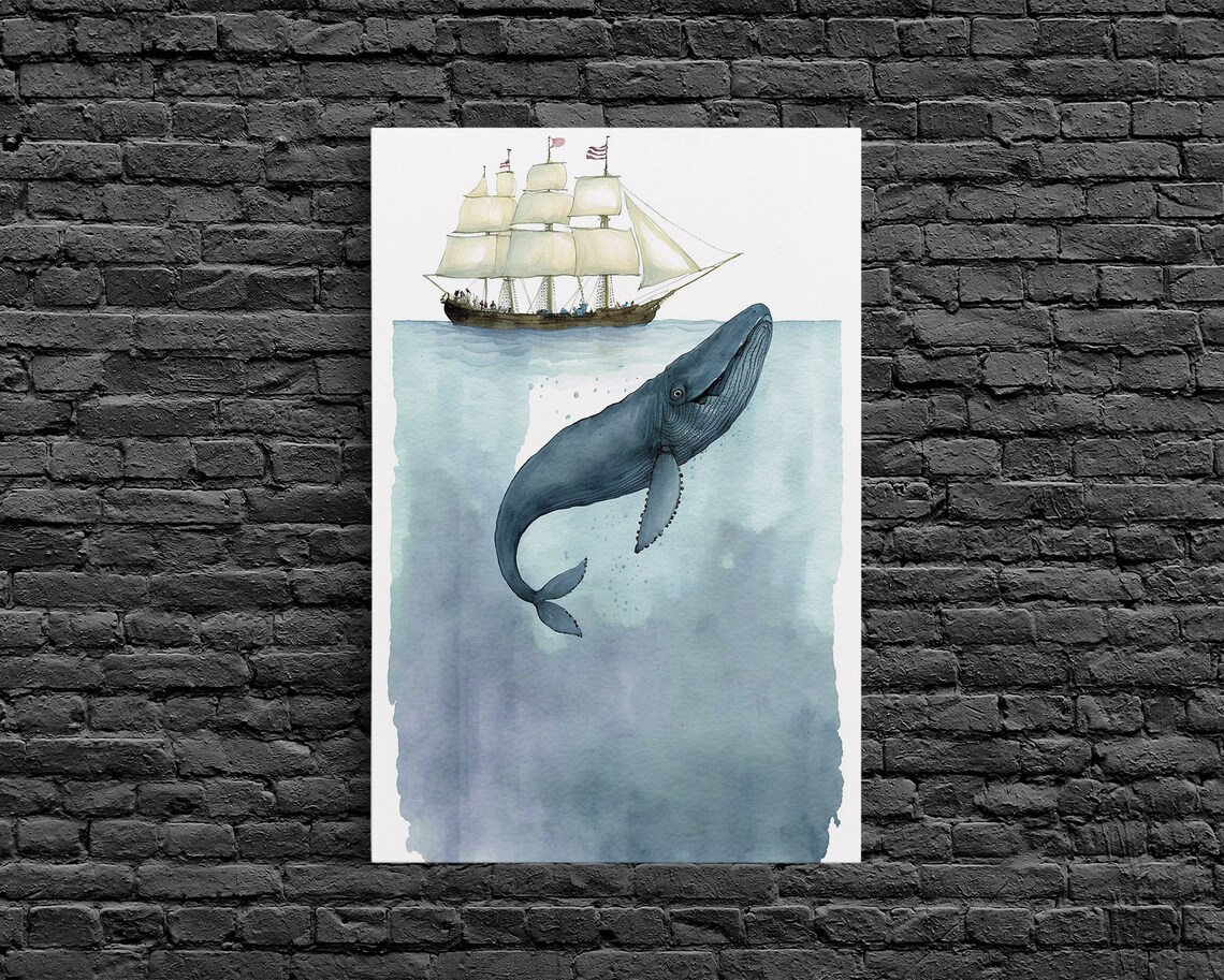 Blue Whale Watercolor Art Print, Whale Nursery