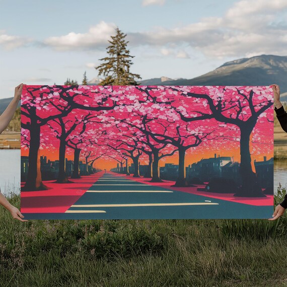 Street Lined With Cherry Blossoms Cherry Blossom Tree Art Framed Print Ready To Hang Wall Art Framed Wall Art