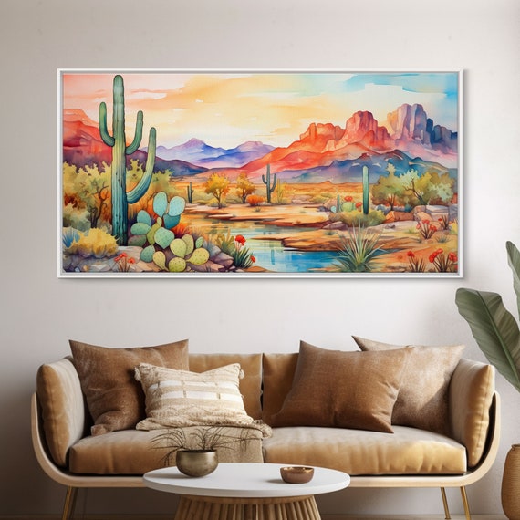 Minimalist Boho Wall Art Pastel Desert Print Framed Art Unique Wall Art Minimalist Mcm Style Wall Art Landscape Painting