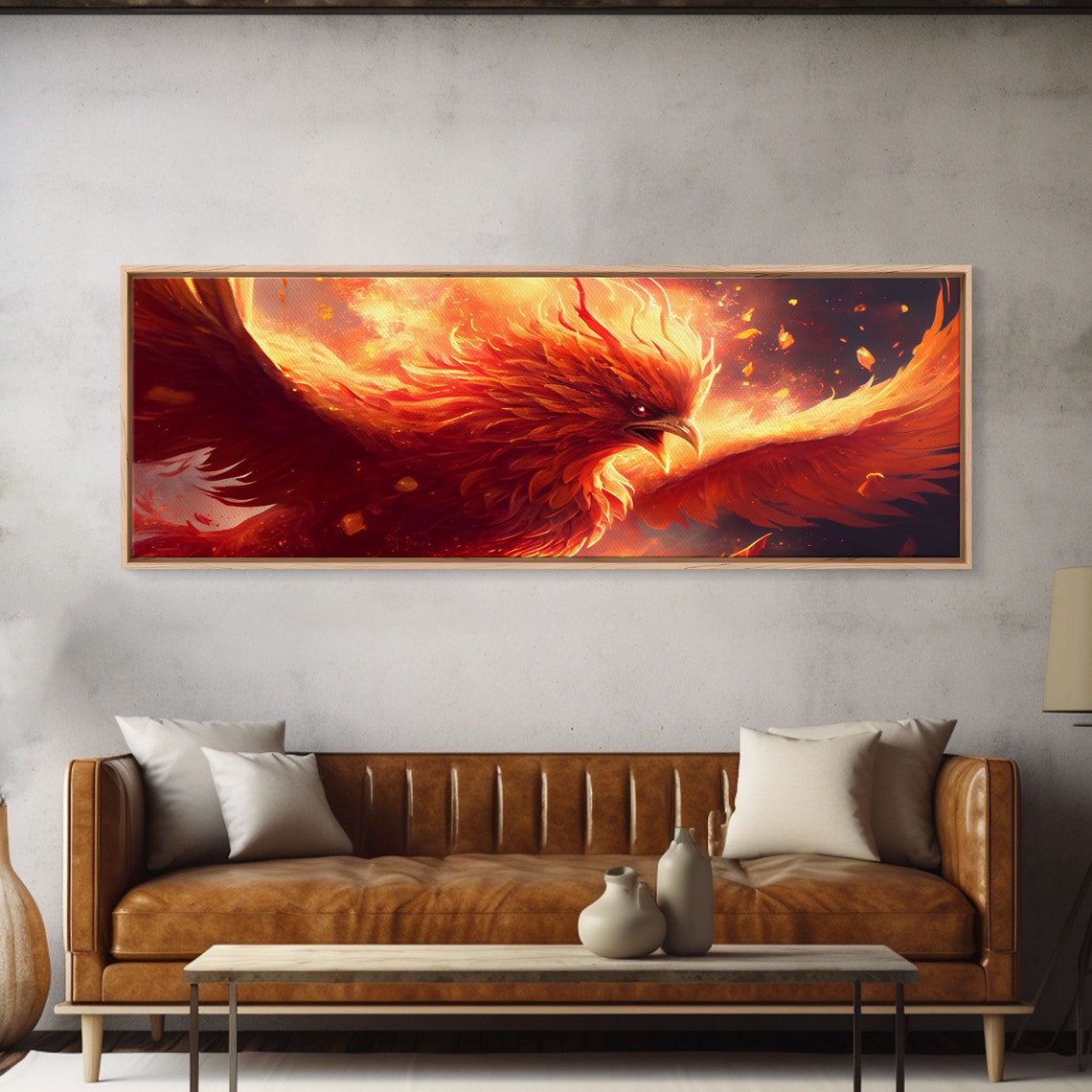 Fiery Phoenix Rising Flames Rebirth Mythical Bird Panoramic Art Poster
