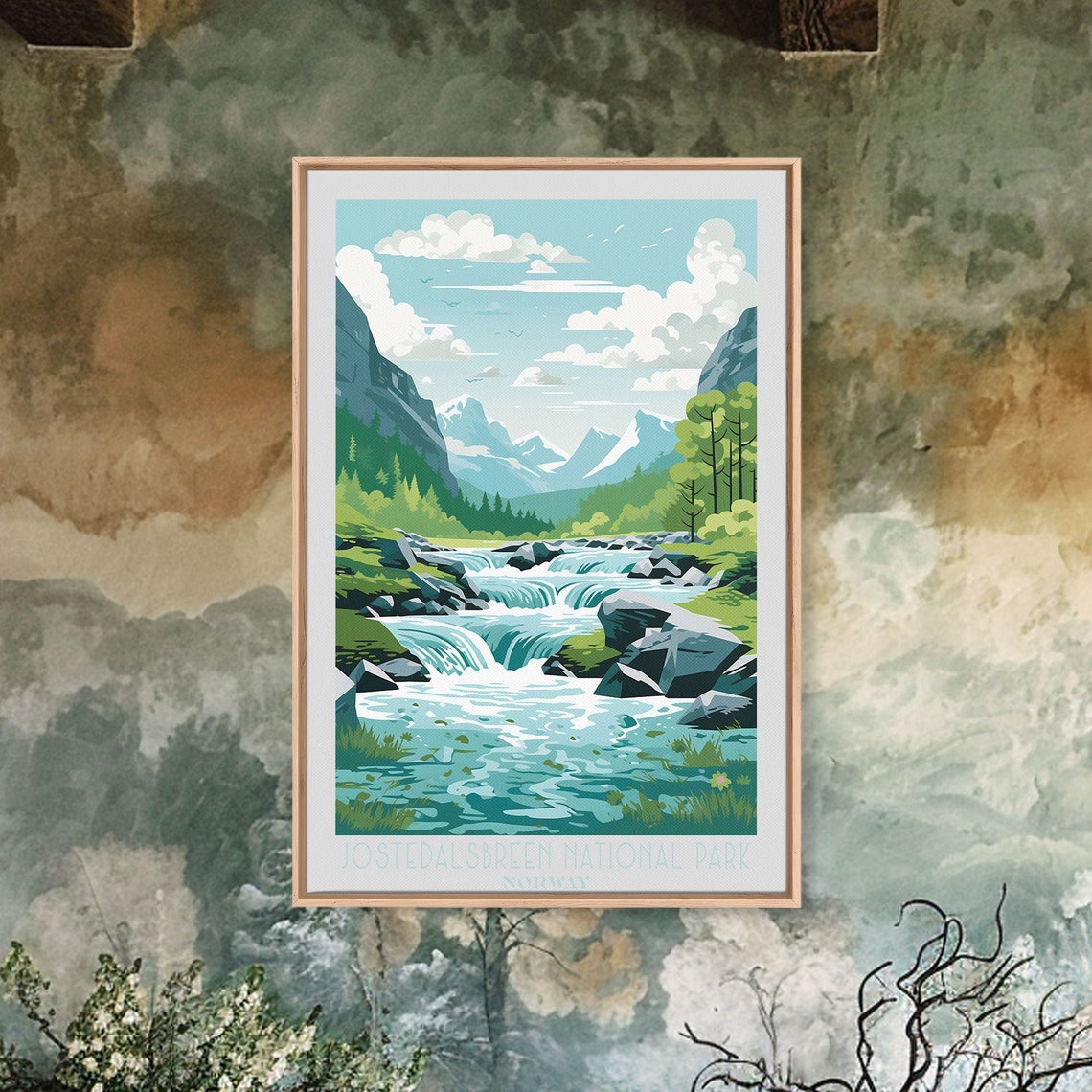 Jostedalsbreen National Park Norway Glacial River Falls View Poster - Image 5