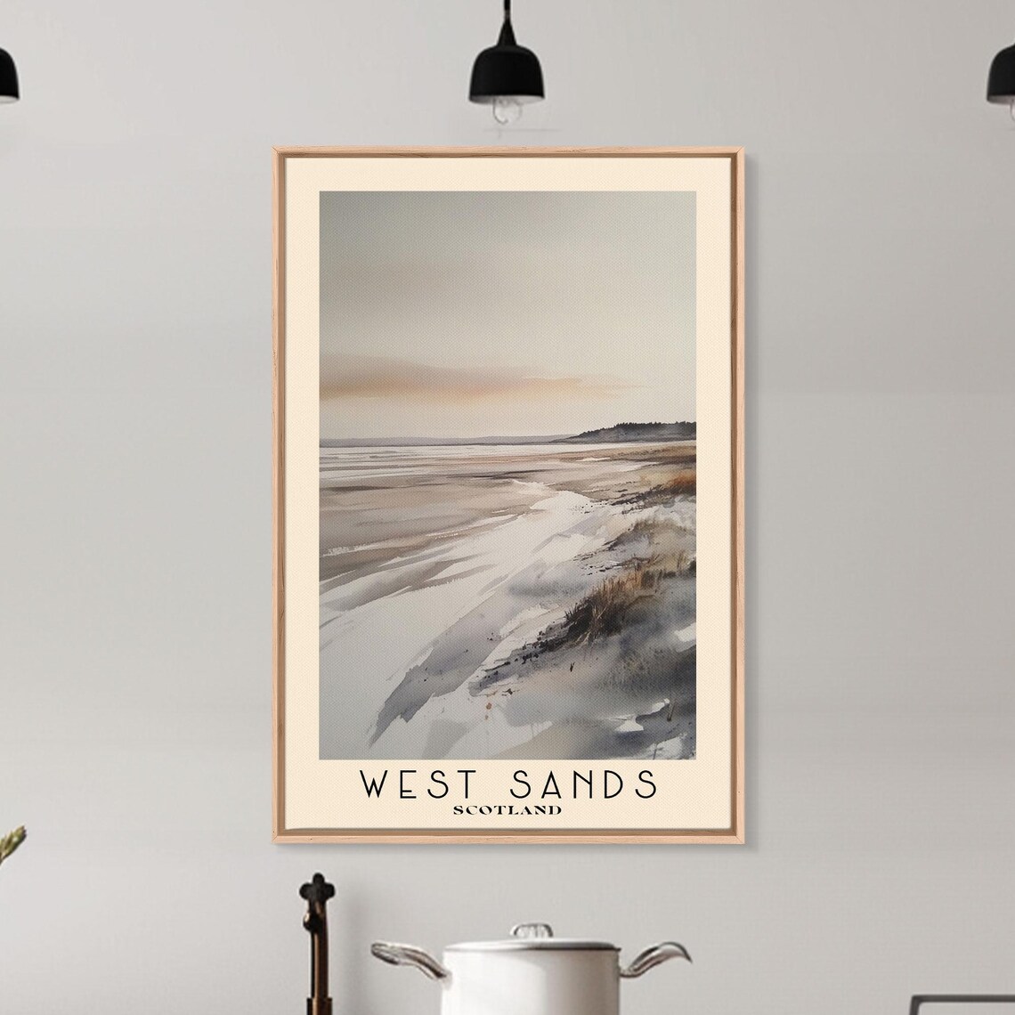 West Sands Scotland Wide Pale Beach Dunes Soft Sky Watercolor Poster