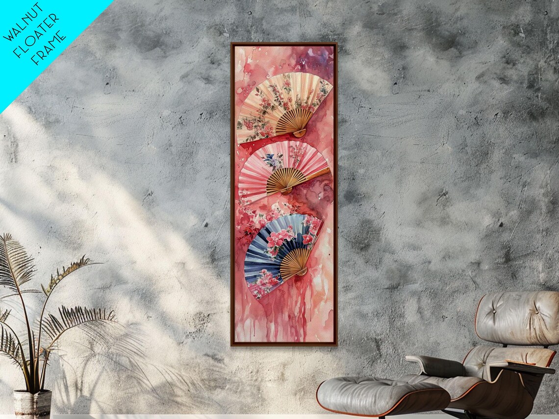 Chinoiserie Floral Folding Fans Pink Watercolor Asian Art Poster - Image 6