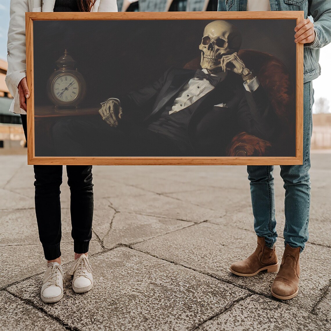 Dapper Skeleton Gentleman In Tuxedo With Antique Clock Dark Poster - Image 5