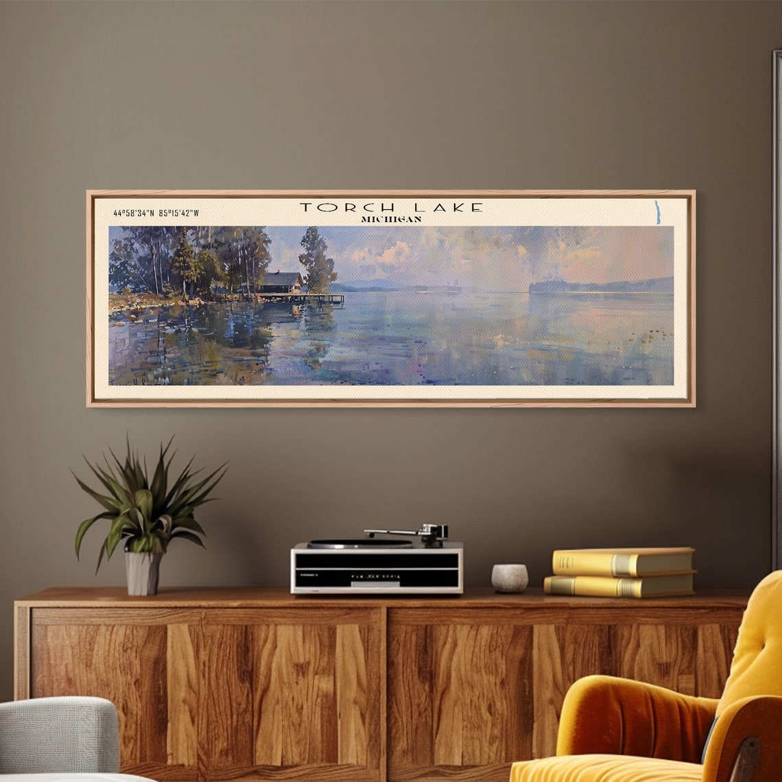 Torch Lake Michigan Boathouse Dock Pastel Morning Water Travel Poster - Image 2
