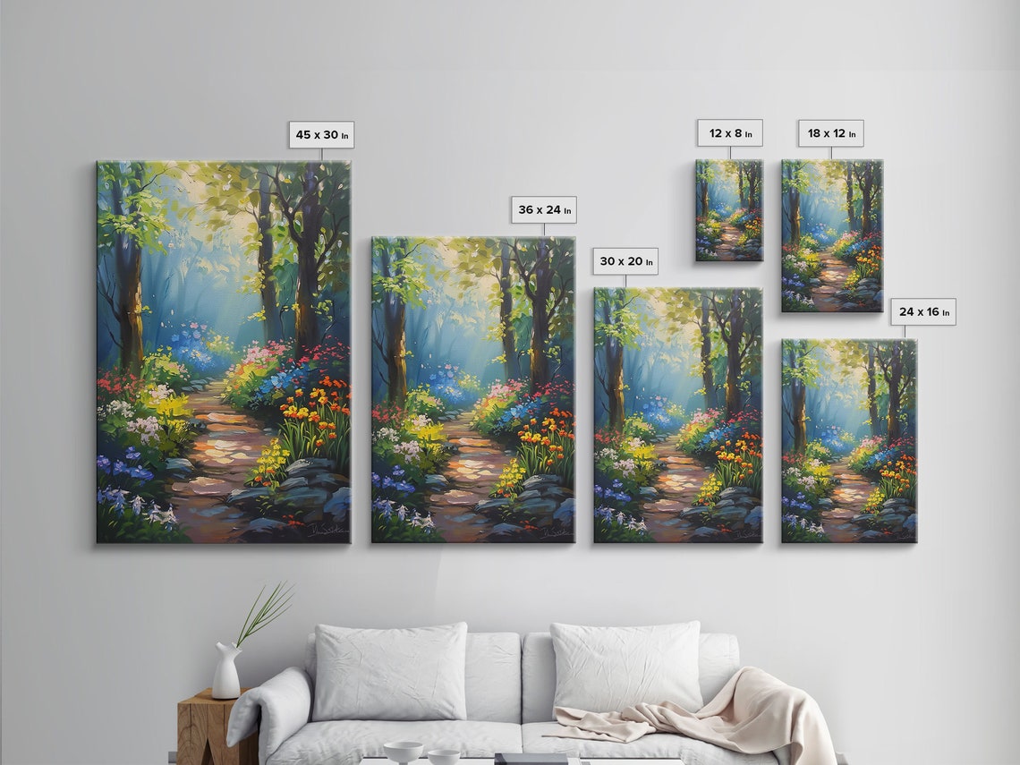 Enchanted Forest Path Sunlit Flower Trail Oil Painting Style Poster - Image 2