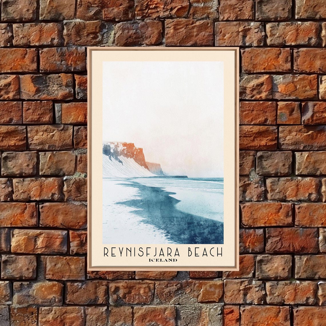 Reynisfjara Beach Iceland Misty Shoreline Monochrome Watercolor Poster - Image 5