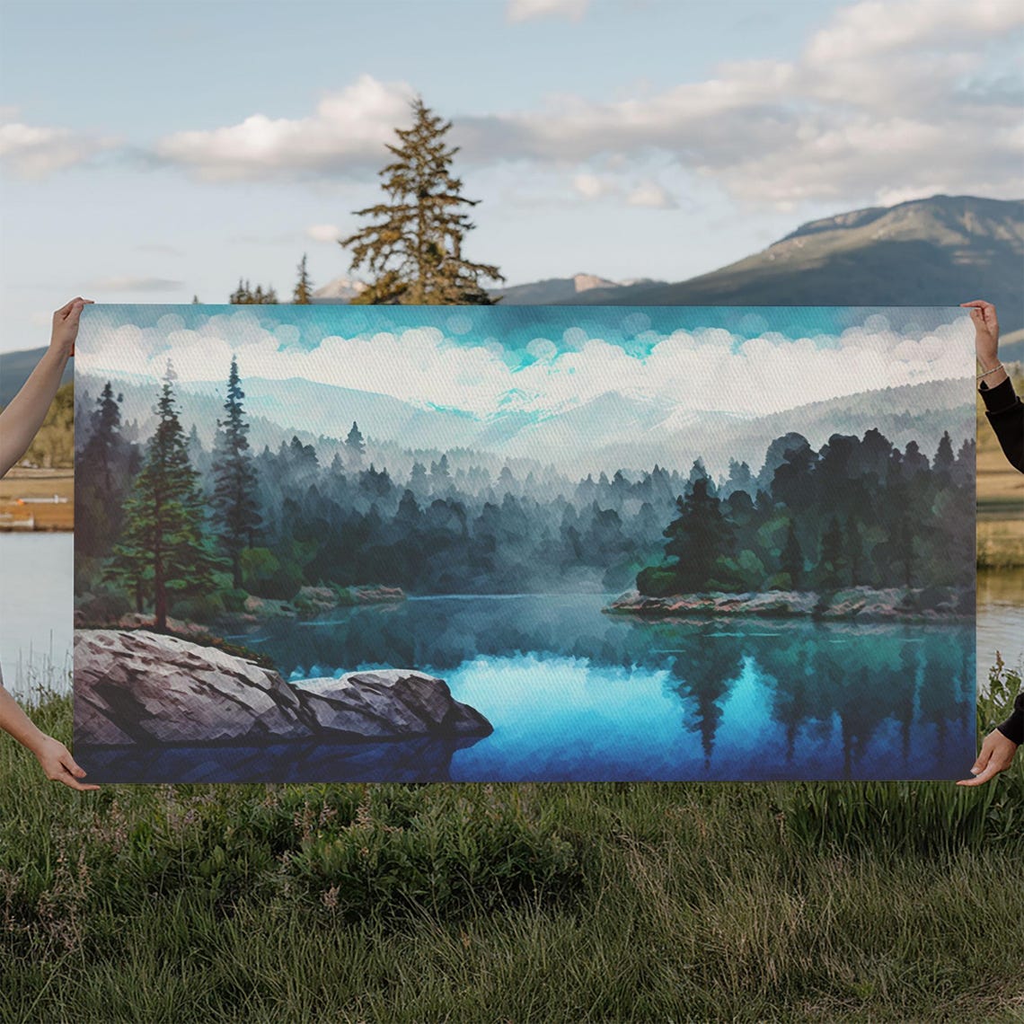 Blue Lake Art Framed Print Blue Lake Painting Oregon Lake House Decor Guest Room Landscape Painting Trillium Lake Painting