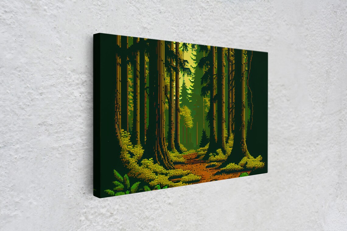 Forest Pixel Art Print Game Room Wall Decor Among The Tall Trees - Image 4
