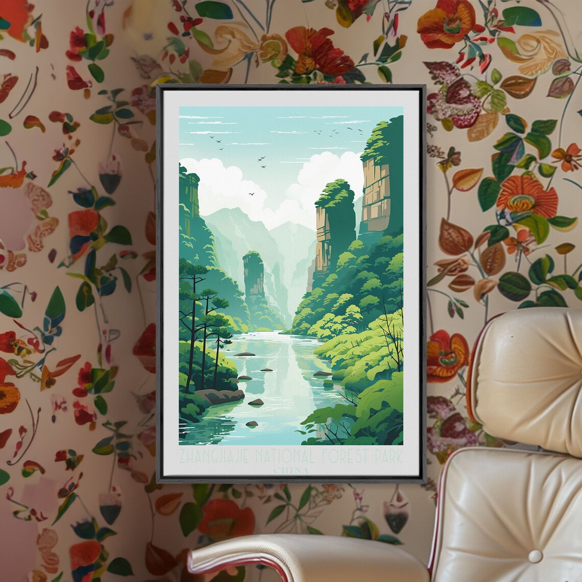 Zhangjiajie China Sandstone Pillars Misty River Valley Travel Poster - Image 3