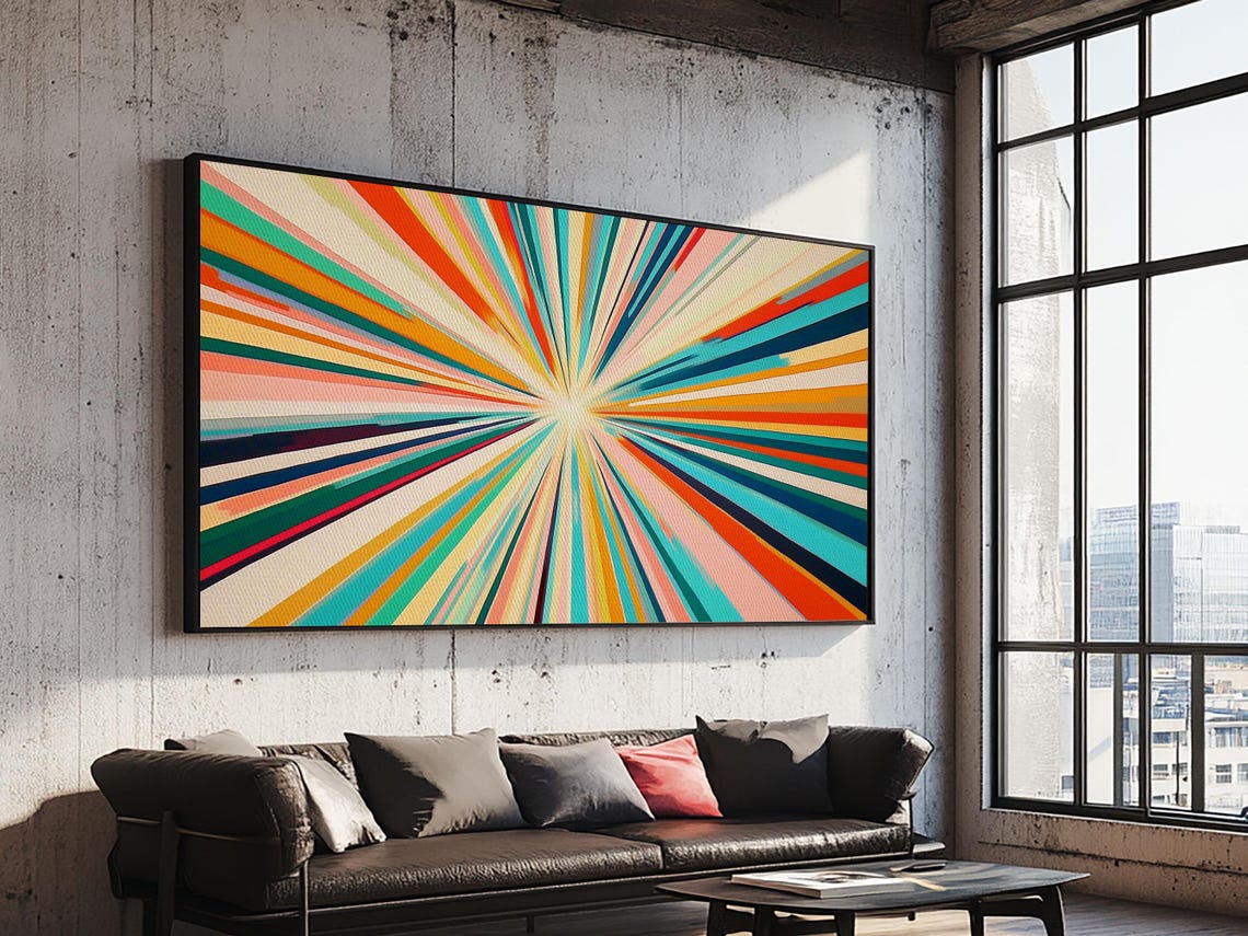 Abstract Star Burst Large Panoramic Wall Art Print Horizontal Above Sofa Wall Art Above Couch Wall Decor Minimalist Boho Art - Image 3