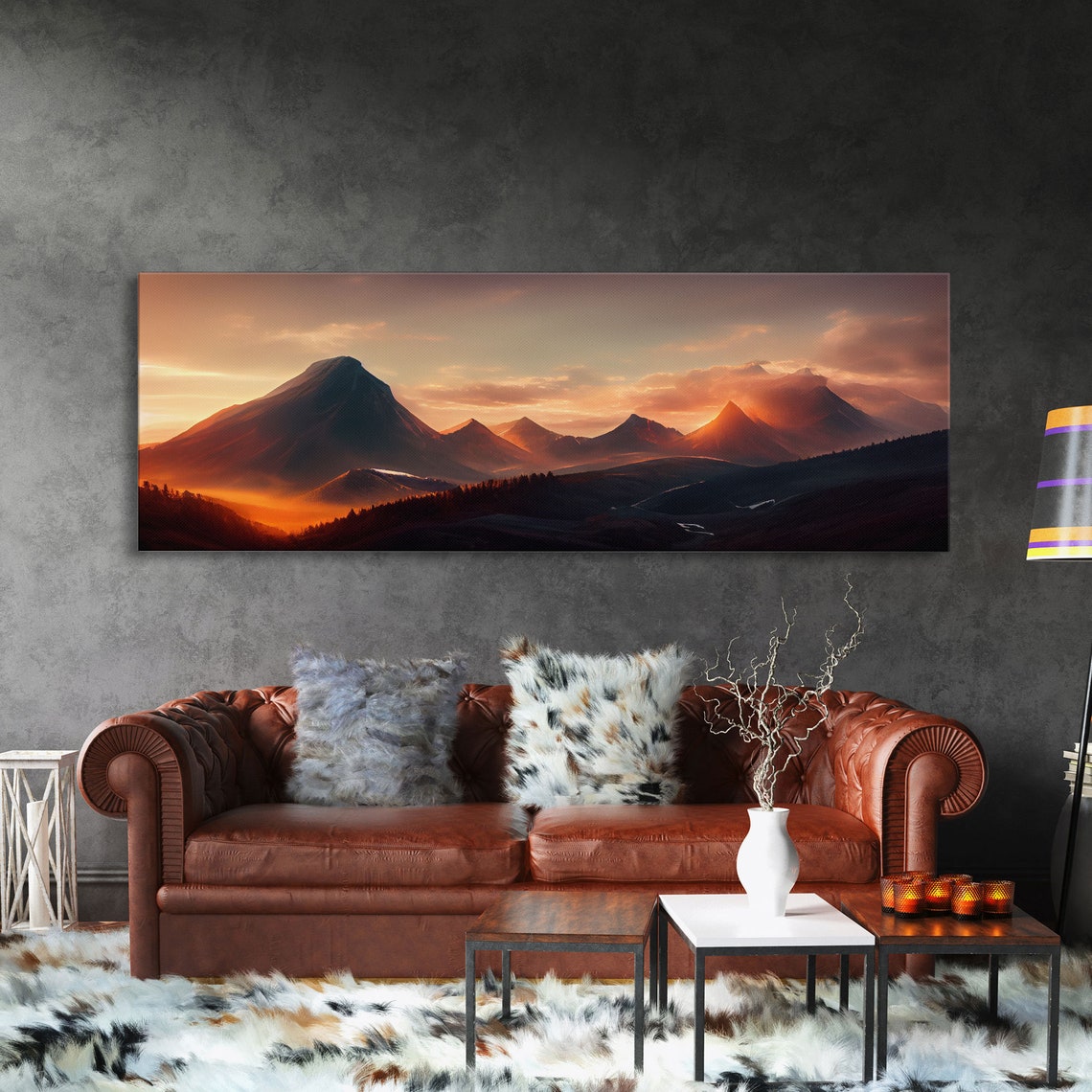 Sunset Over The Mountains Ready To Hang Print Panoramic Art Above Bed Art Above Couch Art Above Sofa Landscape Decor - Image 3
