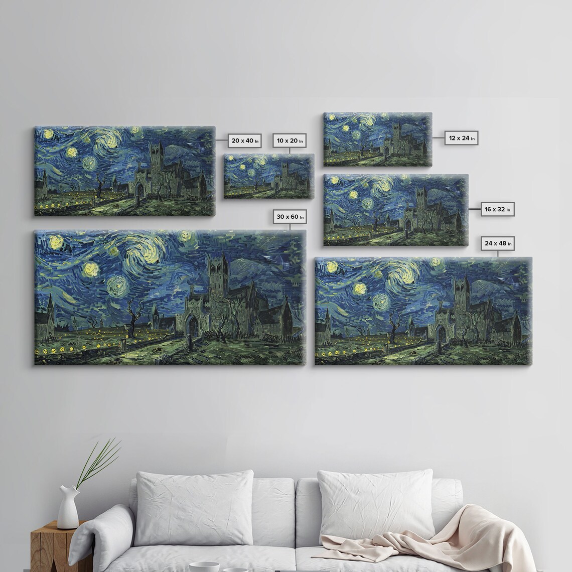 Starry Night Haunted Castle Ruins Swirling Sky Pumpkins Halloween Poster - Image 2