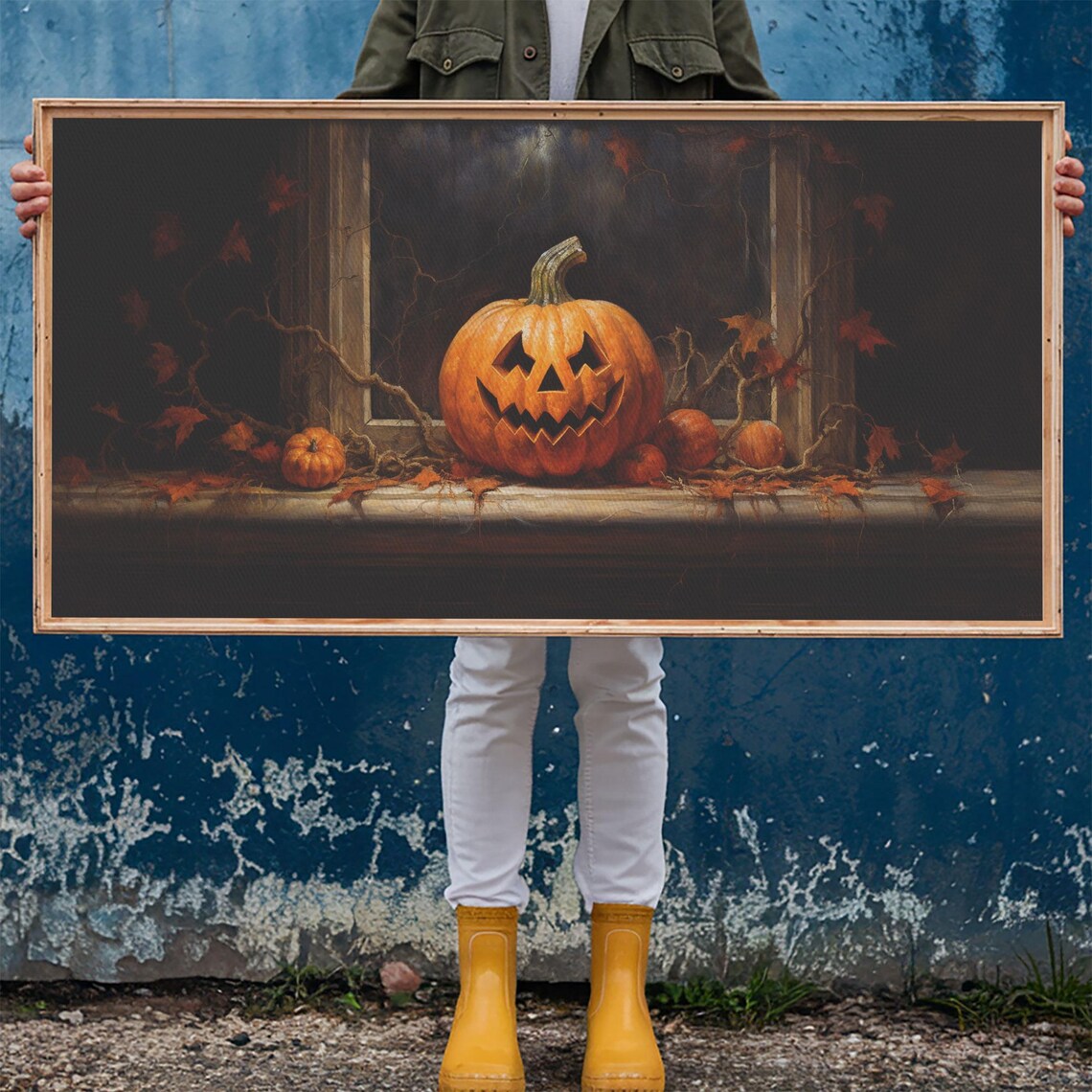 Glowing Jack O Lantern Windowsill Night Vines Spooky Pumpkin Art Poster - Image 6