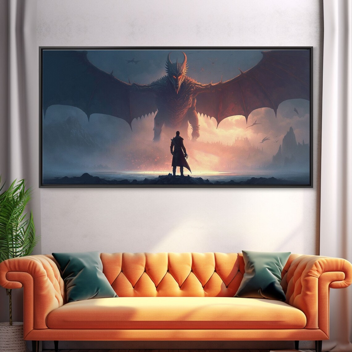 Warrior Facing Down a Dragon, Fantasy Art Print - Image 5