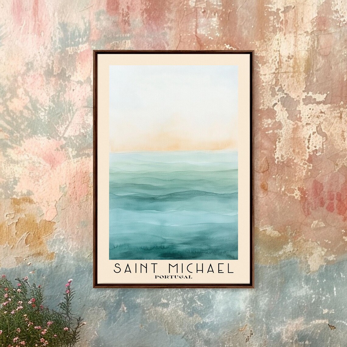 Saint Michael Portugal Minimalist Ocean Gradient Watercolor Travel Poster - Image 4