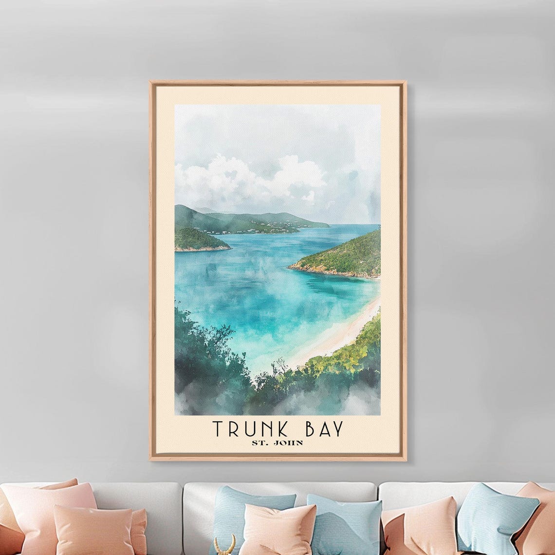 Trunk Bay St John Elevated Turquoise Bay View Watercolor Travel Poster