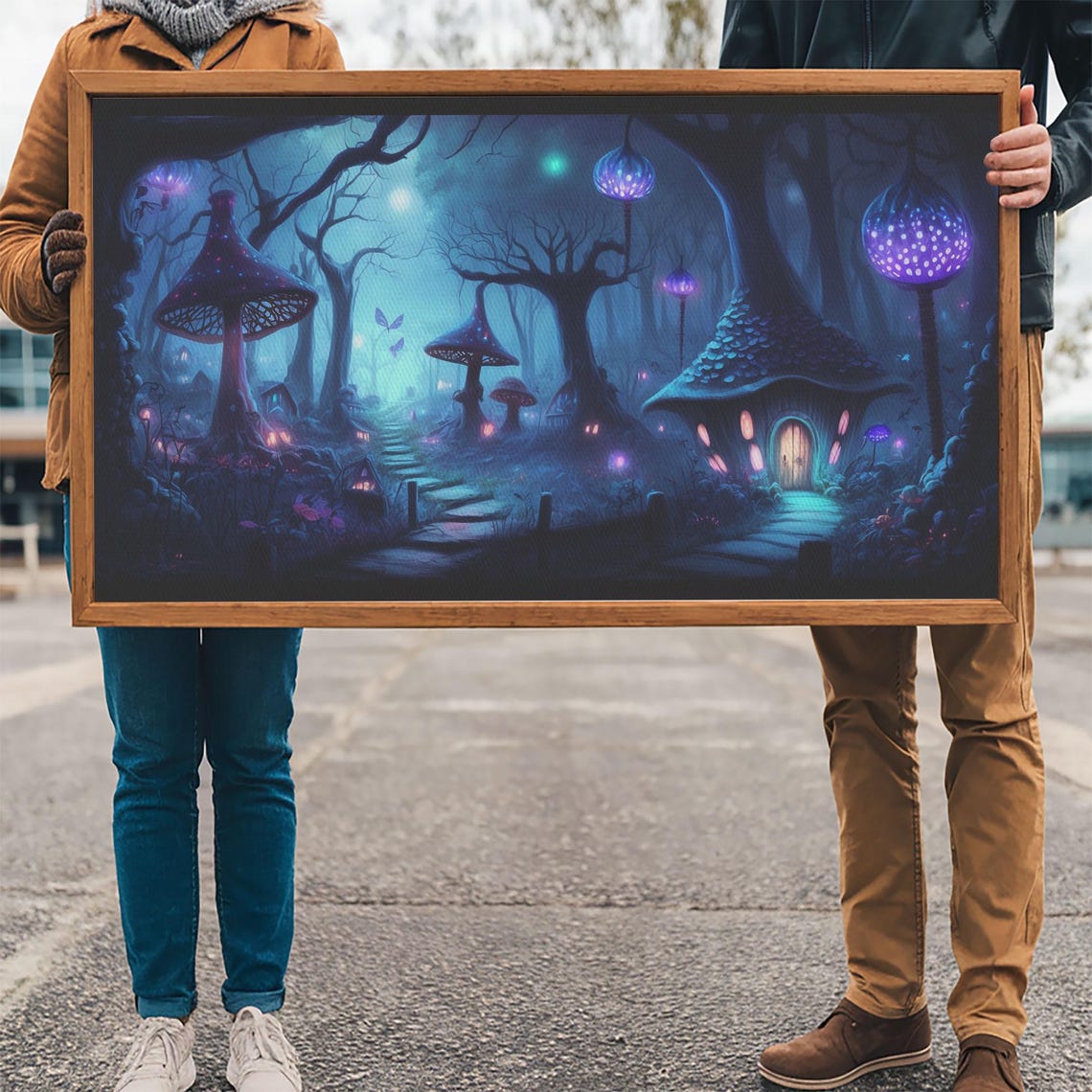Magical Glowing Mushroom Forest Night Fairy House Fireflies Poster - Image 3