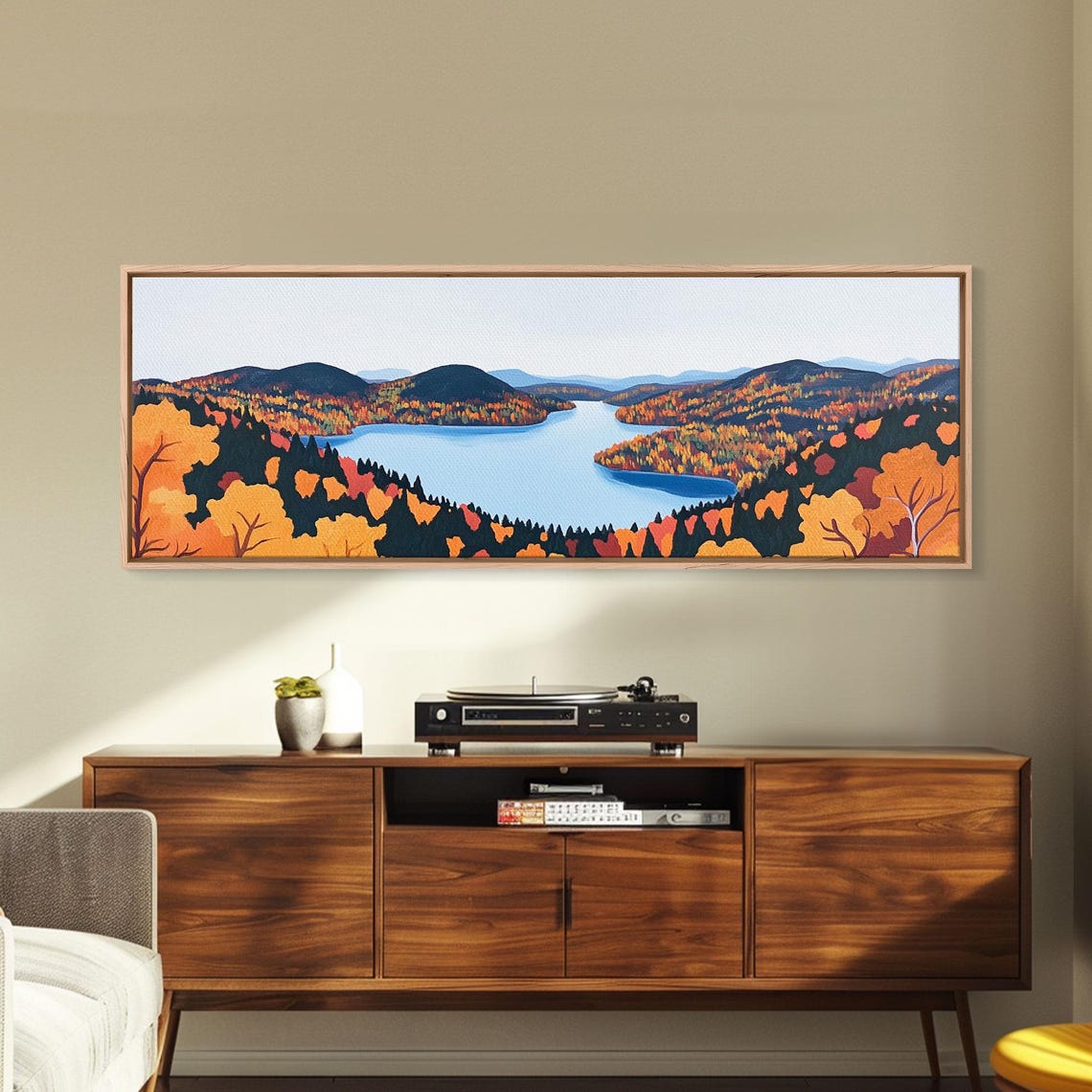 Fall Foliage Lake Panorama Orange Trees Blue Water Scenic Poster
