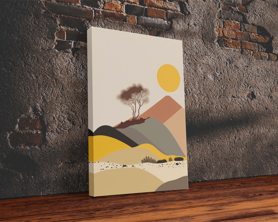 Pueblo Style Boho Desert Art Framed Print Minimalist Landscape Painting - Image 2