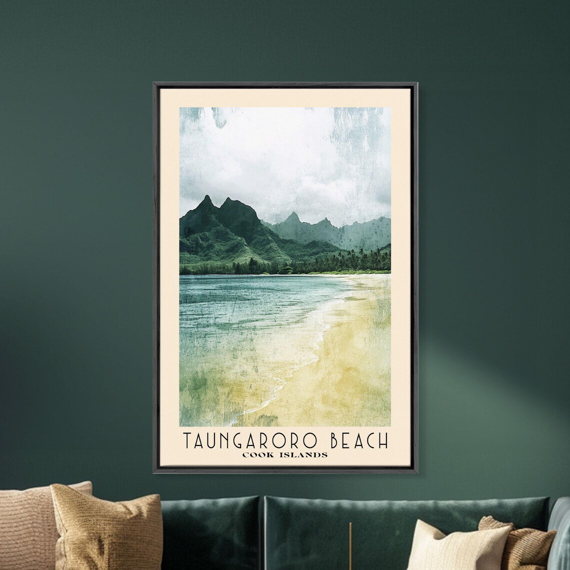 Taungaroro Beach Cook Islands Green Peaks Pale Lagoon Shore Poster - Image 5