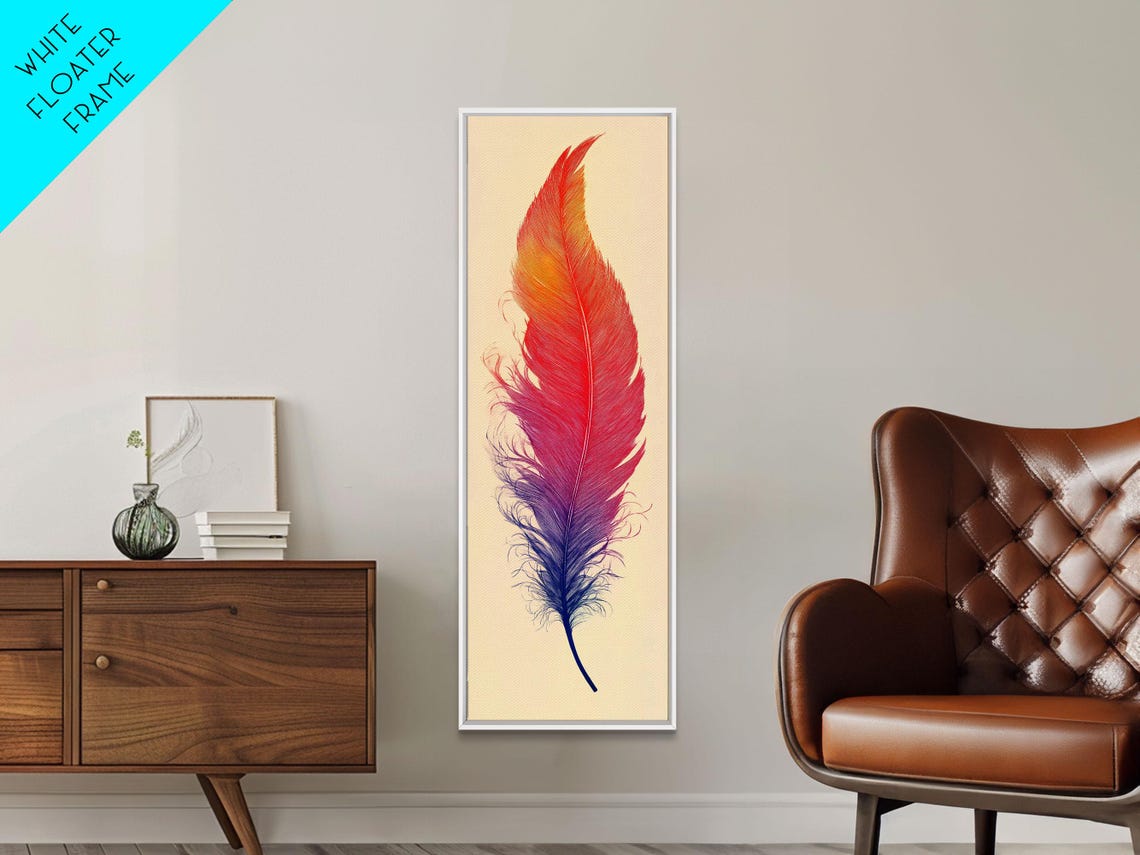 Rainbow Ombre Feather On Cream Minimalist Colorful Wall Art Poster - Image 3