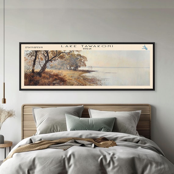 Lake Tawakoni Framed Print Lake House Decor Panoramic Wall Art Travel Poster Serene Landscape Painting Modern Art