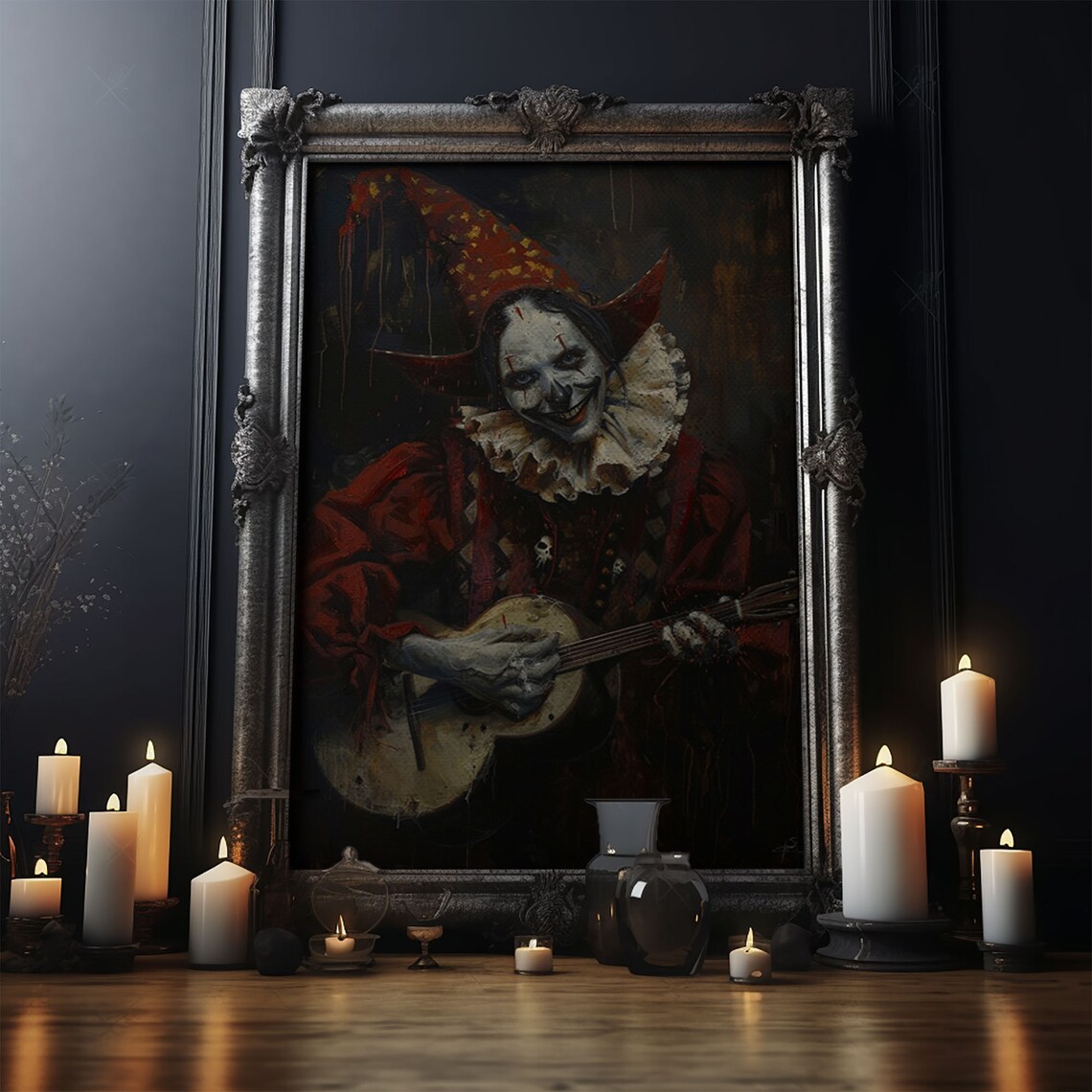 Creepy Clown Playing Guitar Dark Circus Horror Portrait Art Poster - Image 5