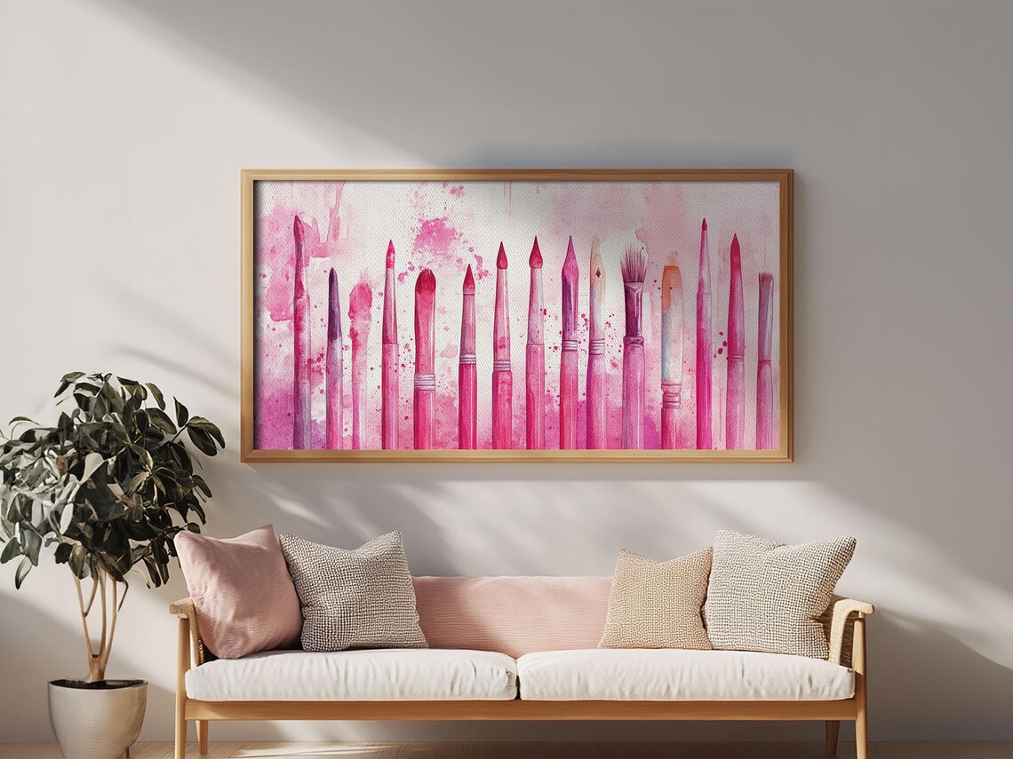 Artistic Brushes Print Pink Abstract Art Tools Studio Decor Light Pink Wall Art Boho Minimalist Wabi Sabi Artist Gift Idea - Image 2