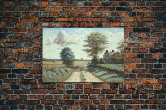 Cottage Oil Painting Framed Print Rustic Wall Art Vintage Muted Print Farmhouse Boho Style Minimalist