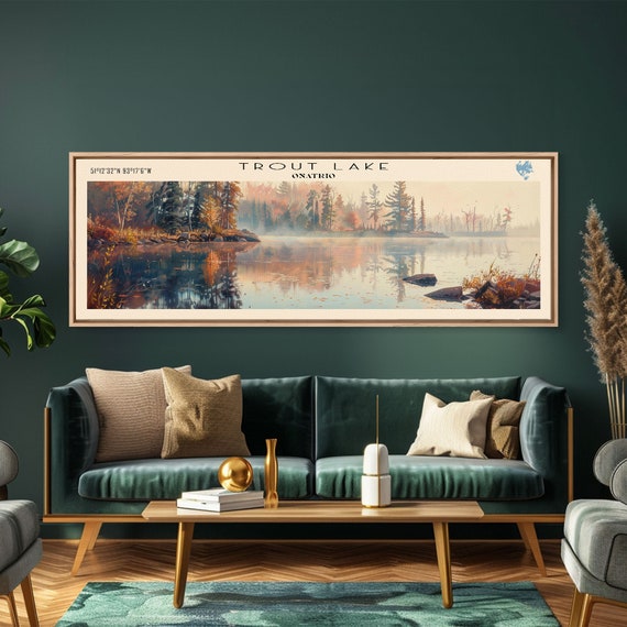 Trout Lake Canada Ontario Panoramic Wall Art Framed Print Lake House Decor Travel Poster Serene Landscape Living Room Art