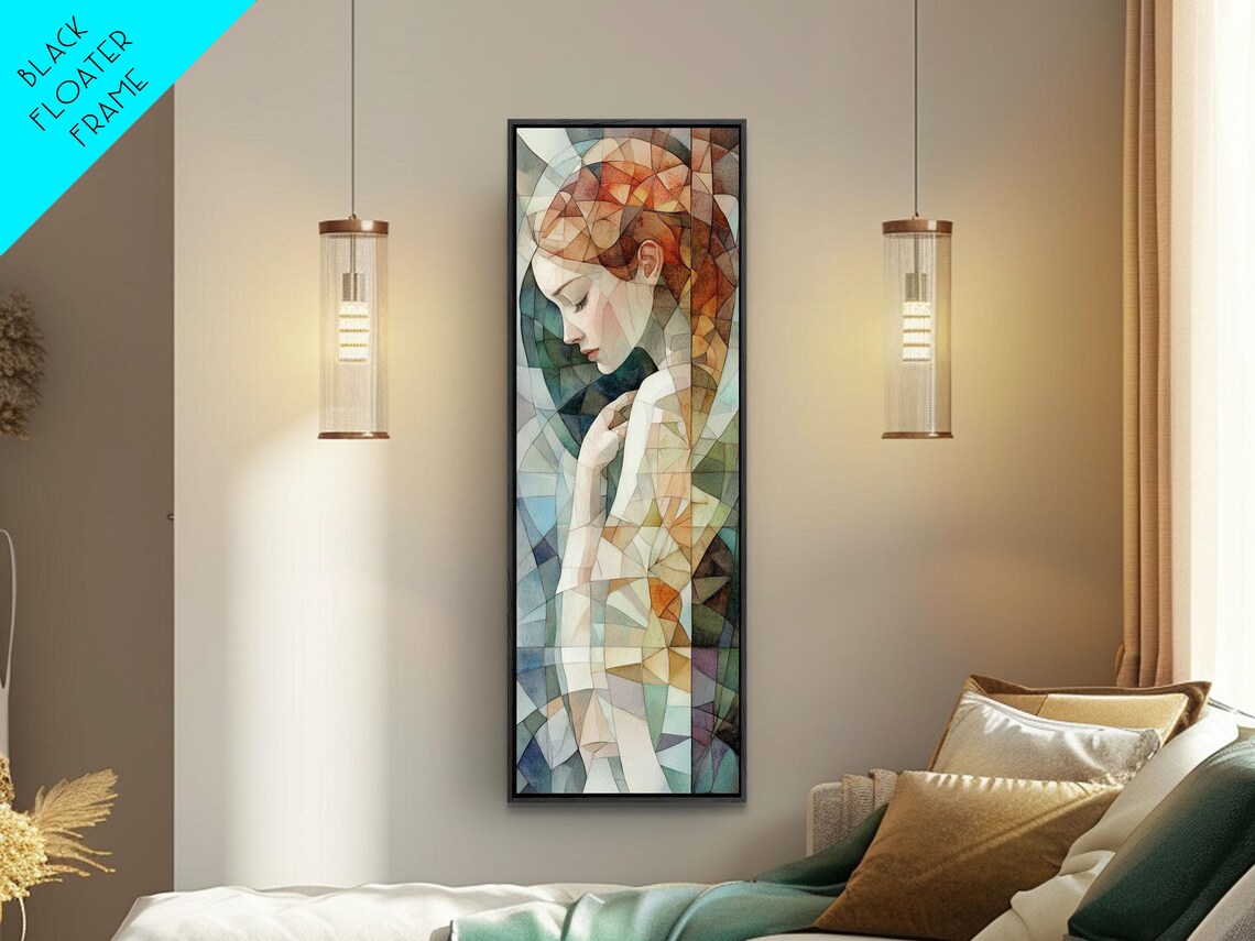 Mosaic Geometric Woman Portrait Red Hair Stained Glass Art Nouveau Vertical Poster - Image 5