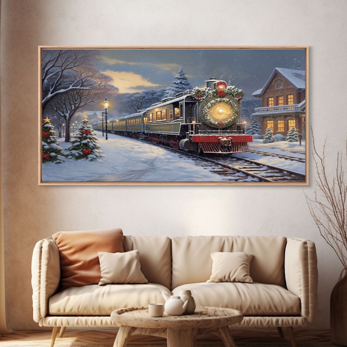 Christmas Train Oil Painting Art Print, Holiday Decor - Image 4