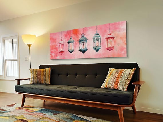 Framed Print Moroccan Lantern Art Rustic Boho Wall Art Cottagecore Light Pink Abstract Art Minimalist Living Room Painting