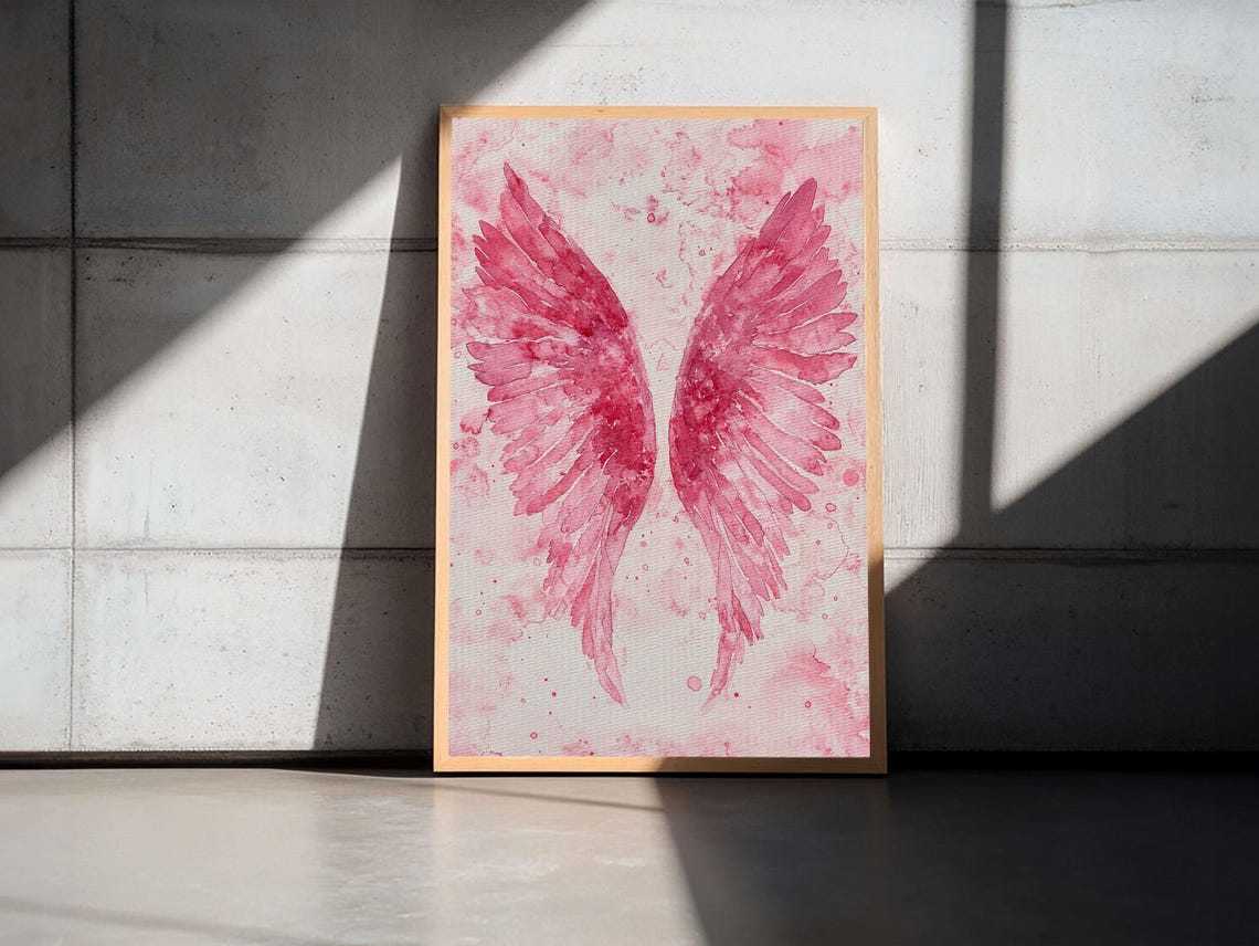 Pink Angel Wings Watercolor Soft Romantic Heavenly Art Print - Image 5