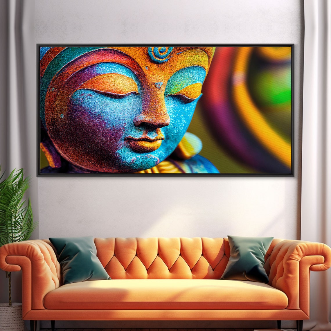 Rainbow Buddha Face Serene Meditation Colorful Zen Statue Poster - Image 5