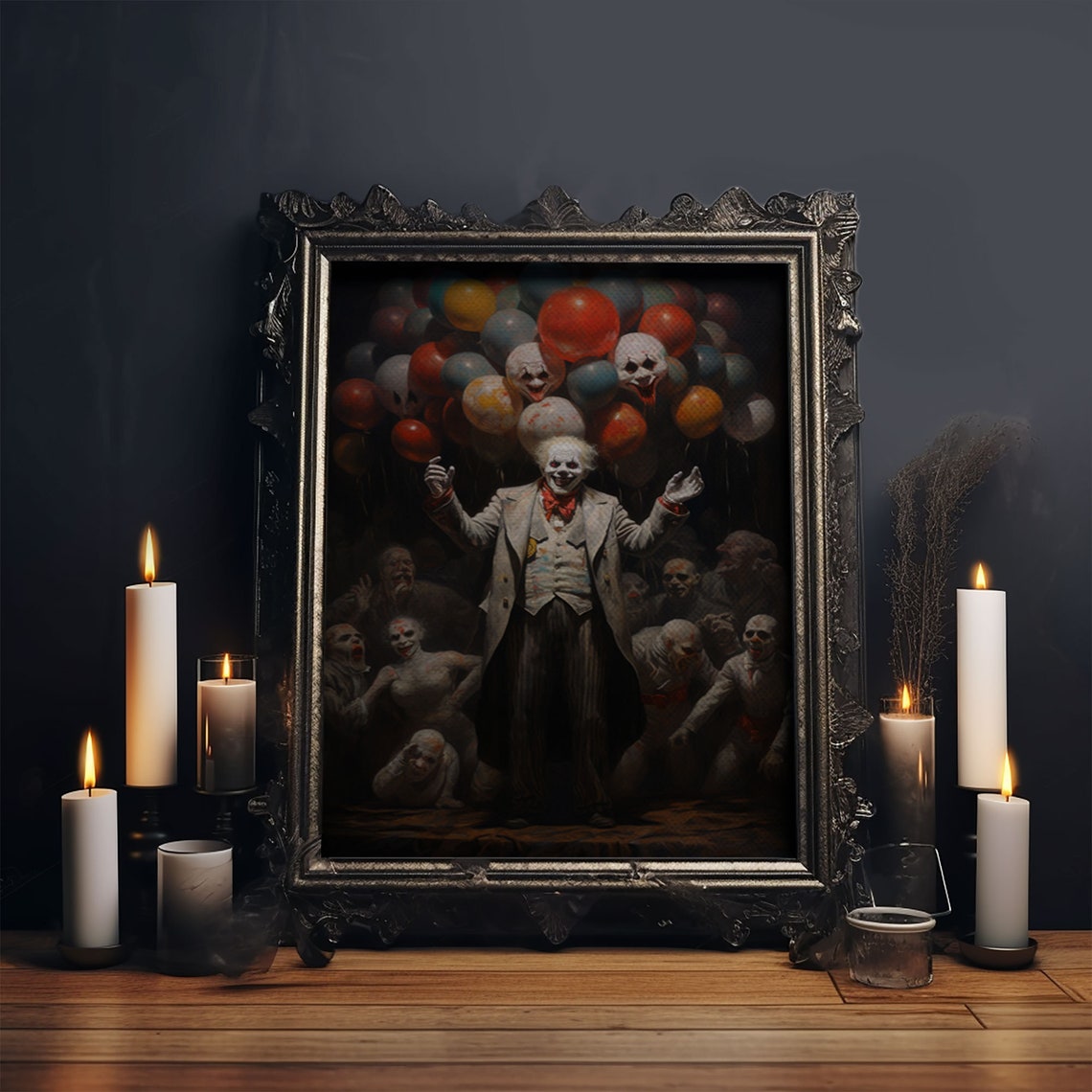 Creepy Clown With Skull Balloons Vintage Circus Horror Wall Art - Image 4