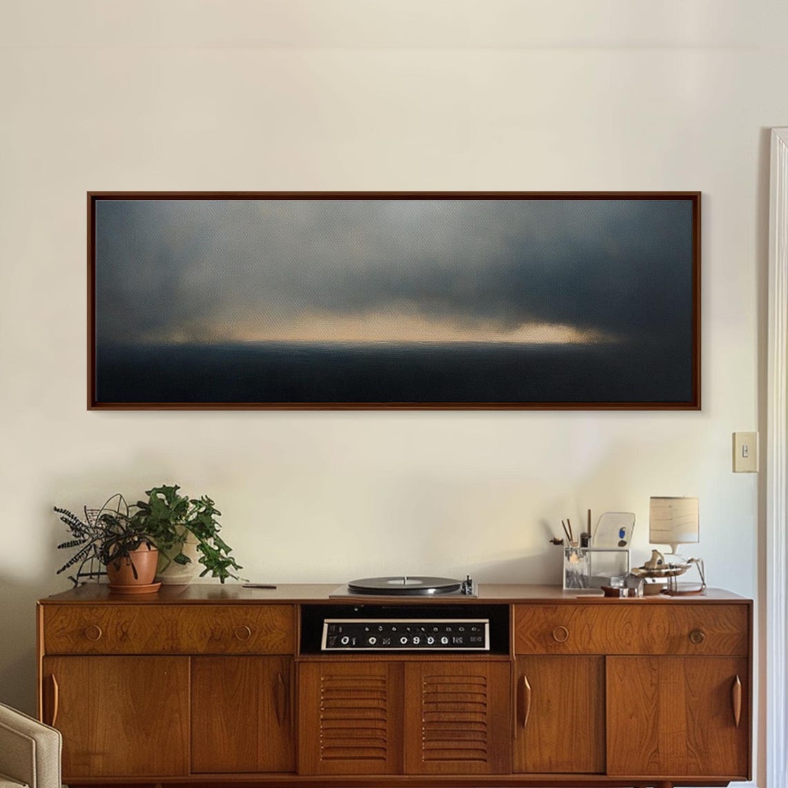 Stormy Sea Under Dark Clouds Moody Seascape Panoramic Painting Poster