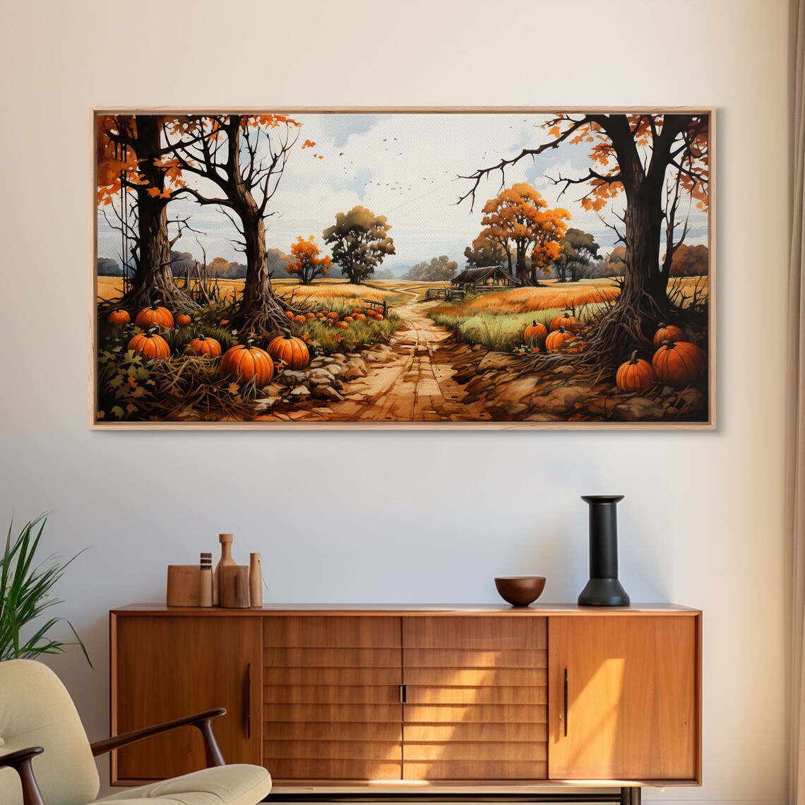 Pumpkin Patch Farm Dirt Road Autumn Trees Rustic Country Poster