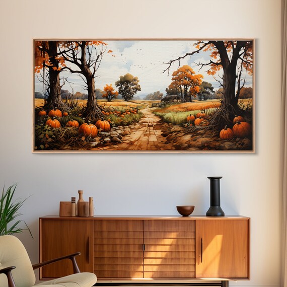 Pumpkin Patch Farm Dirt Road Autumn Trees Rustic Country Poster