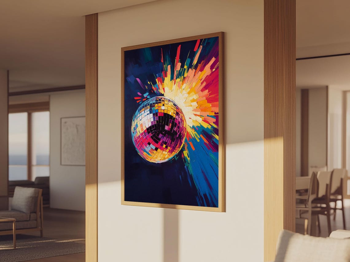 Exploding Disco Ball Neon Light Burst Colorful Dance Art Poster - Image 2