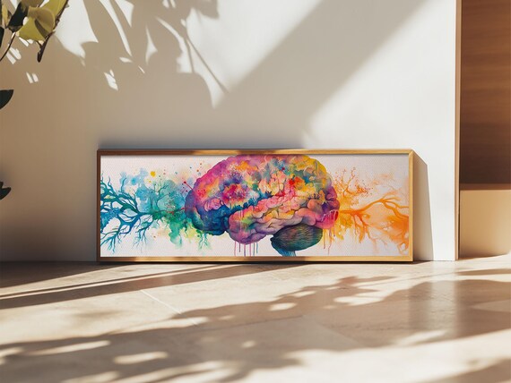 Colorful Brain Framed Print Science Art Therapy Art Modern Art Above Sofa Living Room Wall Decor Thoughtful Gift For Her