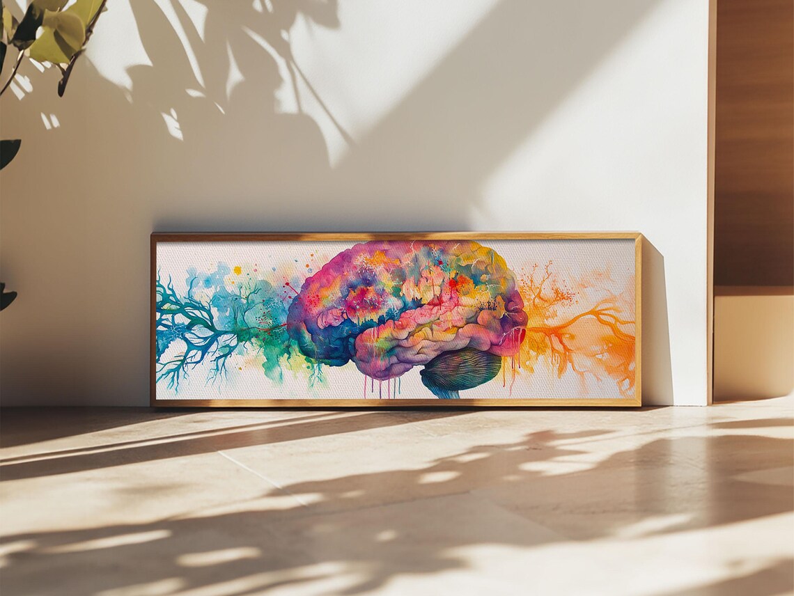 Colorful Brain Framed Print Science Art Therapy Art Modern Art Above Sofa Living Room Wall Decor Thoughtful Gift For Her