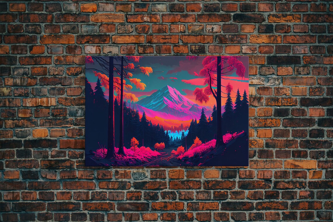 Synthwave Mountain and Forest Watercolor Art Print - Image 6