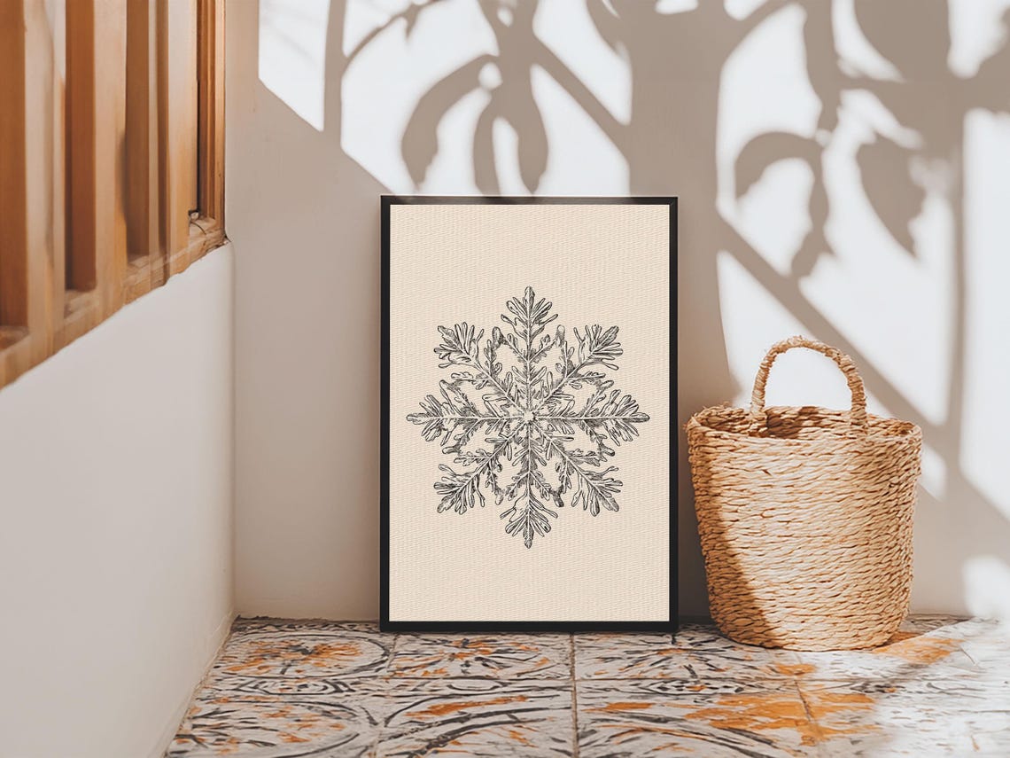 Detailed Vintage Snowflake Engraving Winter Botanical Wall Art Print - Image 5