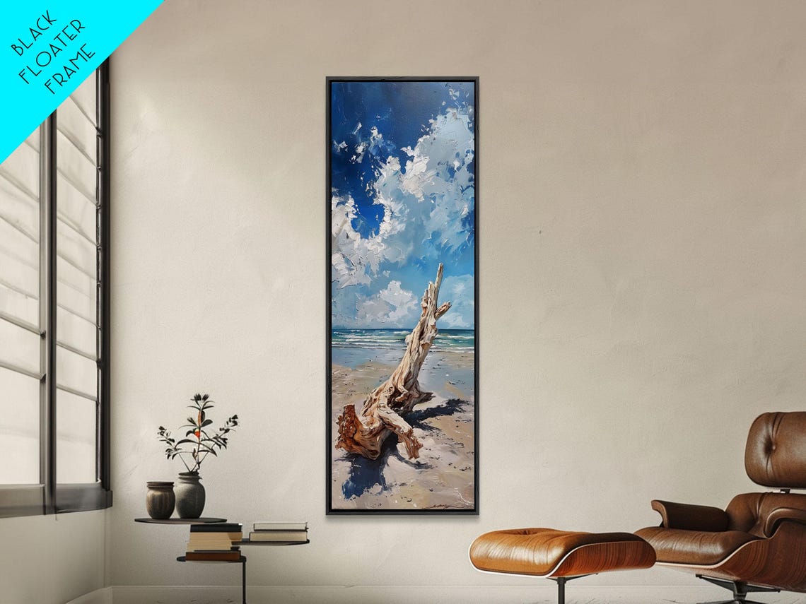 Driftwood On Sandy Beach Under Dramatic Clouds Moody Coastal Poster - Image 2