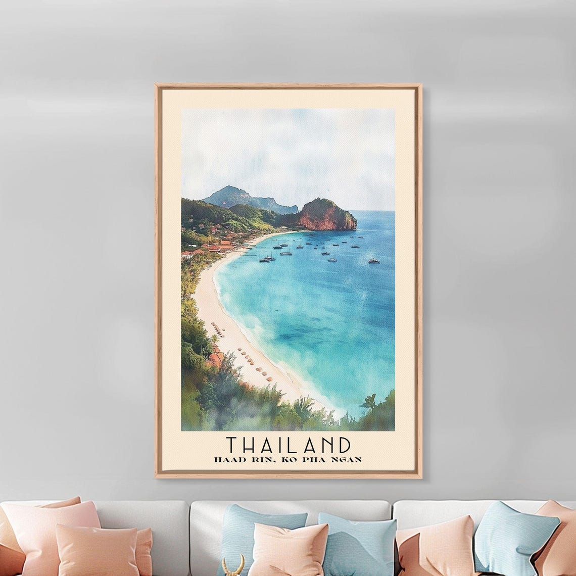 Haad Rin Ko Pha Ngan Thailand White Sand Bay Boats Headlands Poster - Image 2